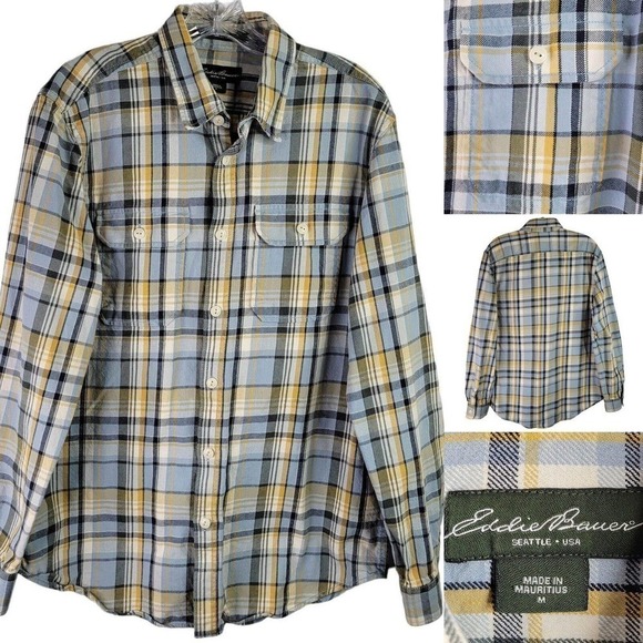 Eddie Bauer Travex Men's Button-Down Yellow Plaid Flannel Shirt LS Plaid Medium - Picture 1 of 9